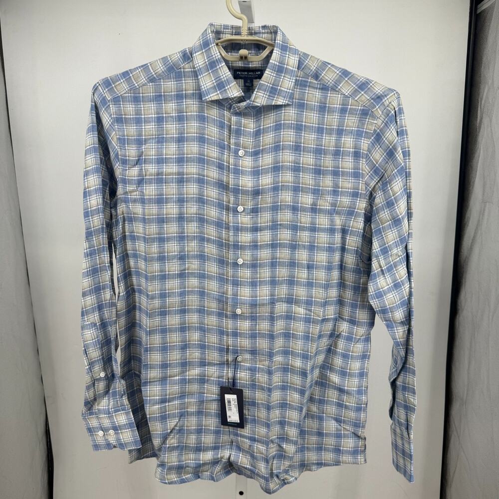 PETER MILLAR Crown Crafted Shirt Mens M Angelite Button Up Plaid Preppy Business